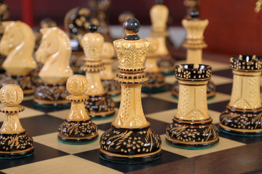 Staunton Burnt Dubrovnik Chess Set, Box, & Board Combination - Burnt Boxwood