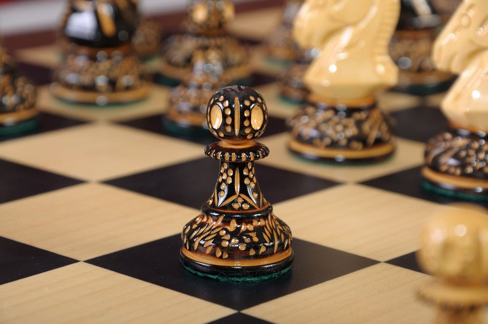 Staunton Burnt Dubrovnik Chess Set, Box, & Board Combination - Burnt Boxwood