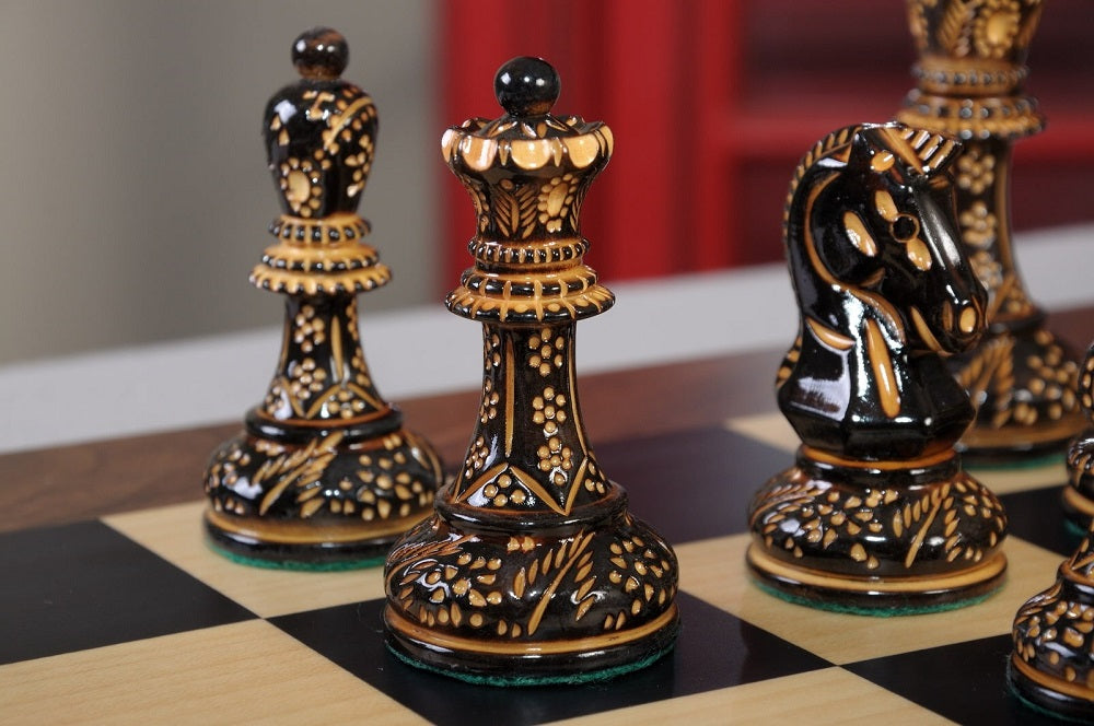 Staunton Burnt Dubrovnik Chess Set, Box, & Board Combination - Burnt Boxwood