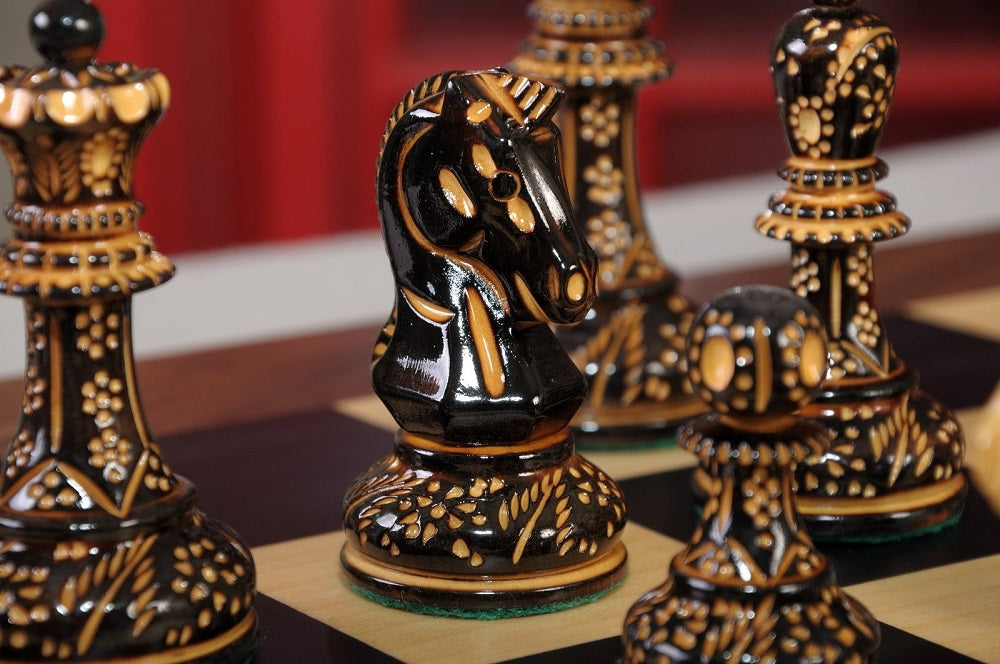 Staunton Burnt Dubrovnik Chess Set, Box, & Board Combination - Burnt Boxwood
