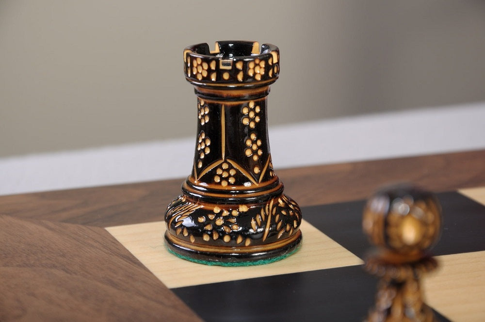 Staunton Burnt Dubrovnik Chess Set, Box, & Board Combination - Burnt Boxwood