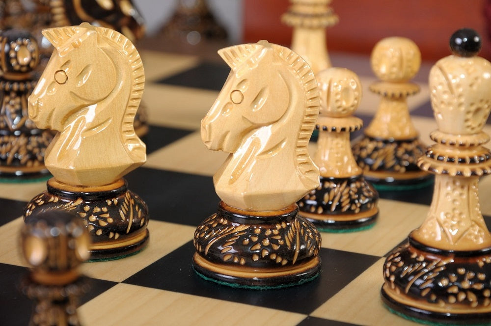 Staunton Burnt Dubrovnik Chess Set, Box, & Board Combination - Burnt Boxwood