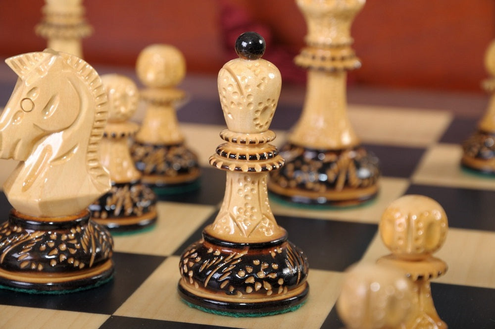 Staunton Burnt Dubrovnik Chess Set, Box, & Board Combination - Burnt Boxwood
