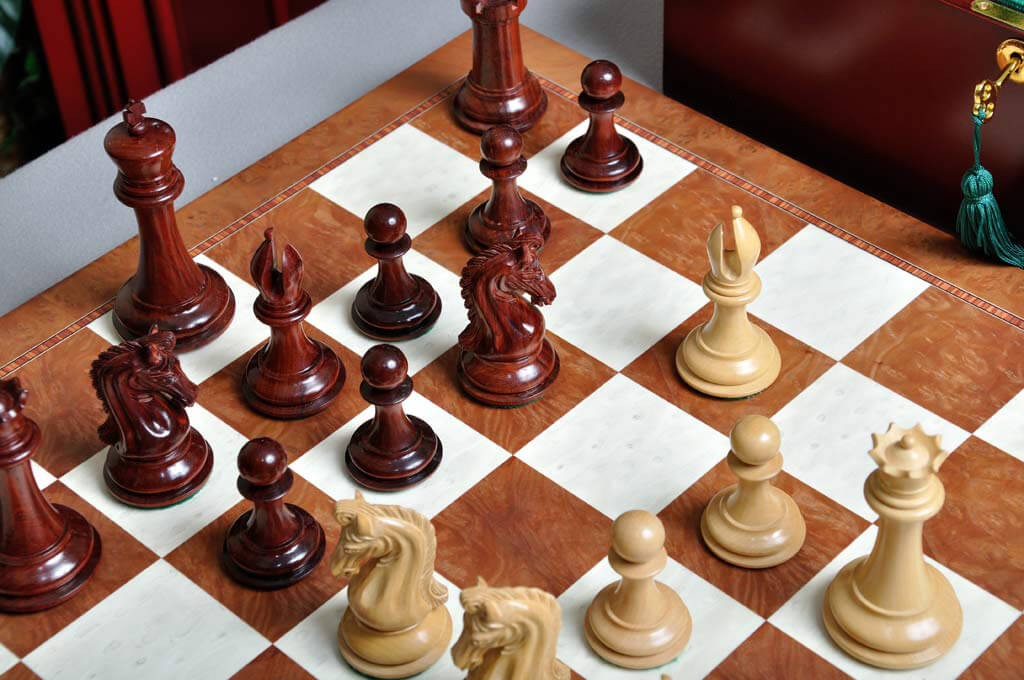 Staunton Imperial Collector Chess Set, Box and Board Combination - Blood Rosewood