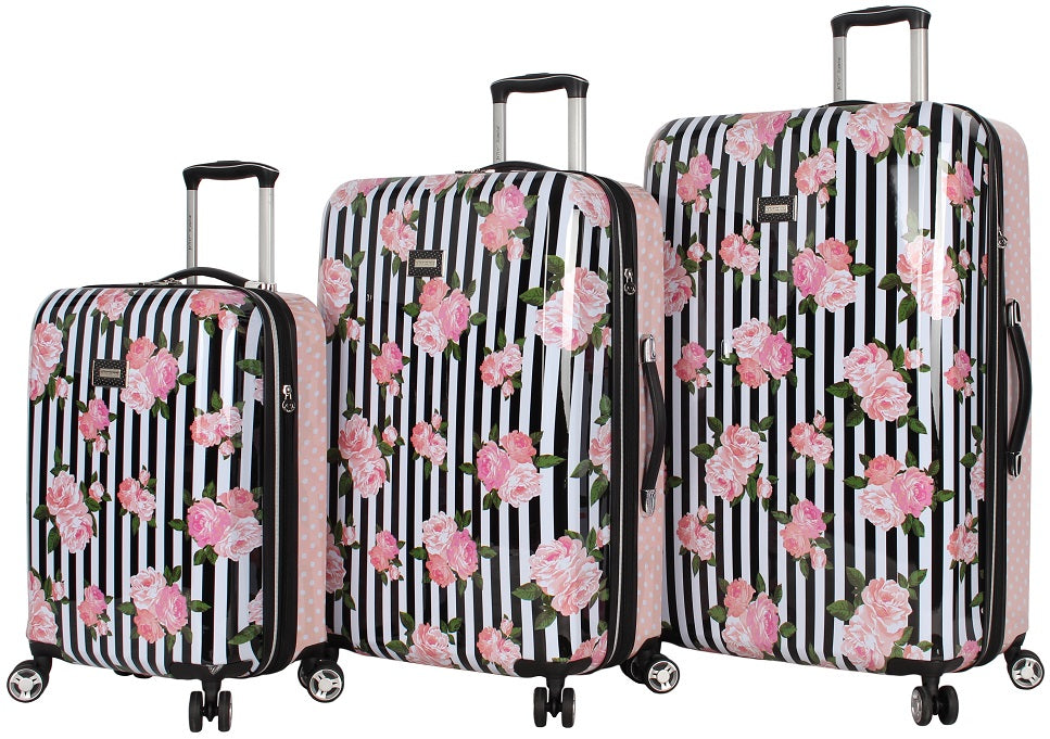 Betsey Johnson Stripe Roses 3-Piece Luggage Set