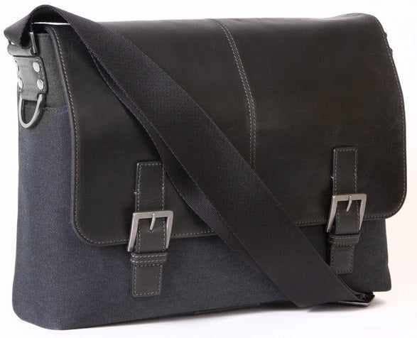 Boconi Bryant LTE Slim Double Buckle Messenger in Black & Bleu