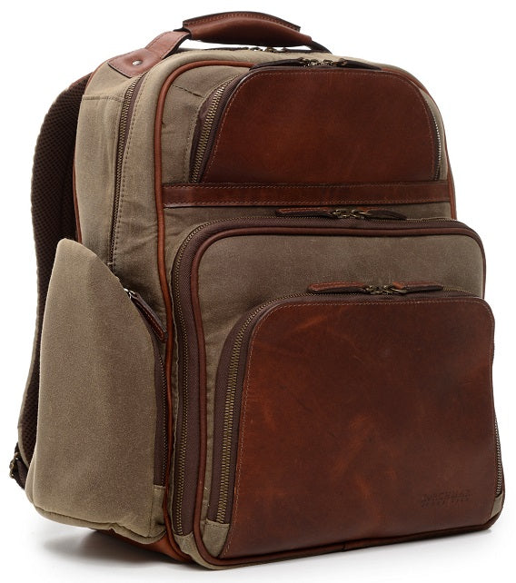 Korchmar Mason Waxed Canvas & Leather Backpack in Olive