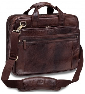 Mancini Arizona Leather Double Compartment Laptop Briefcase