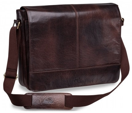 Mancini Arizona Leather Laptop Messenger Bag in Brown