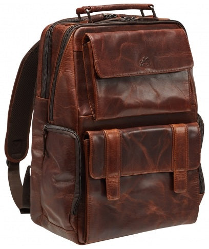 Mancini Buffalo Leather 15.6" Laptop Backpack in Brown