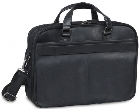 Mancini Buffalo Leather Double Compartment Expandable Laptop Briefcase