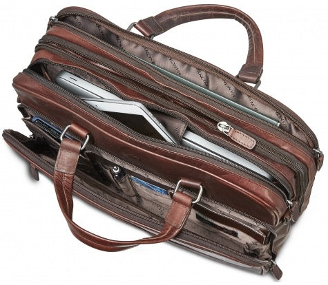 Mancini Buffalo Leather Double Compartment Expandable Laptop Briefcase