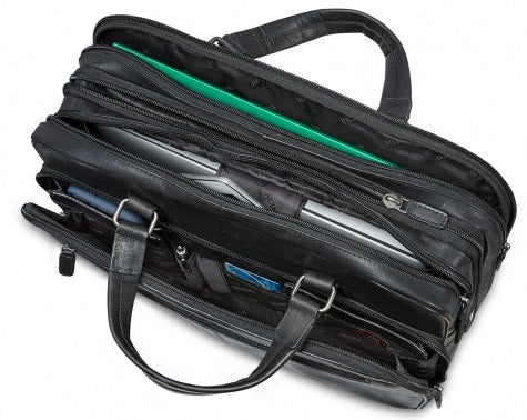 Mancini Buffalo Leather Double Compartment Expandable Laptop Briefcase
