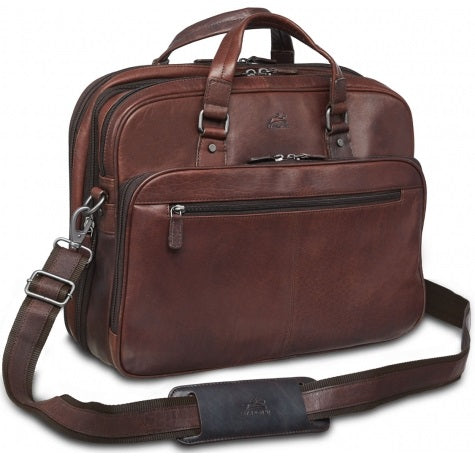 Mancini Buffalo Leather Double Compartment Expandable Laptop Briefcase