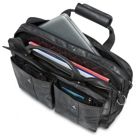Mancini Buffalo Leather Double Compartment Laptop Briefcase