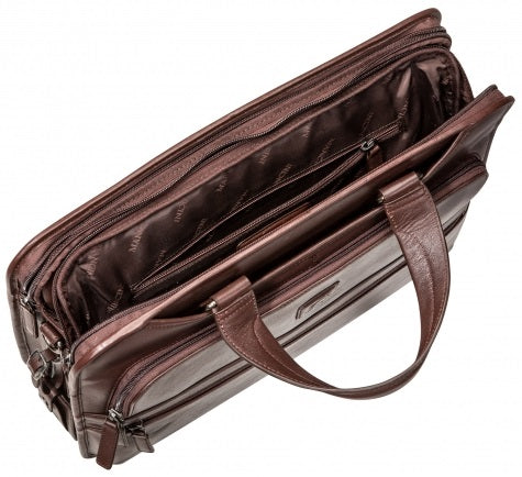 Mancini Milan Leather Triple Compartment Laptop Briefcase