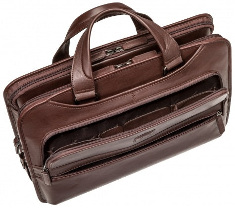 Mancini Milan Leather Triple Compartment Laptop Briefcase