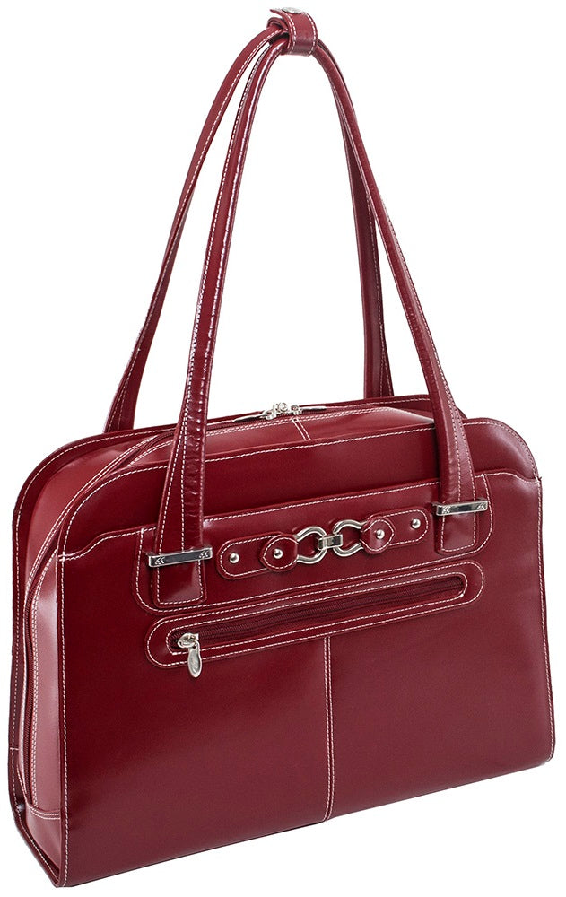 McKlein W Series Oak Grove Leather Laptop Briefcase in Red