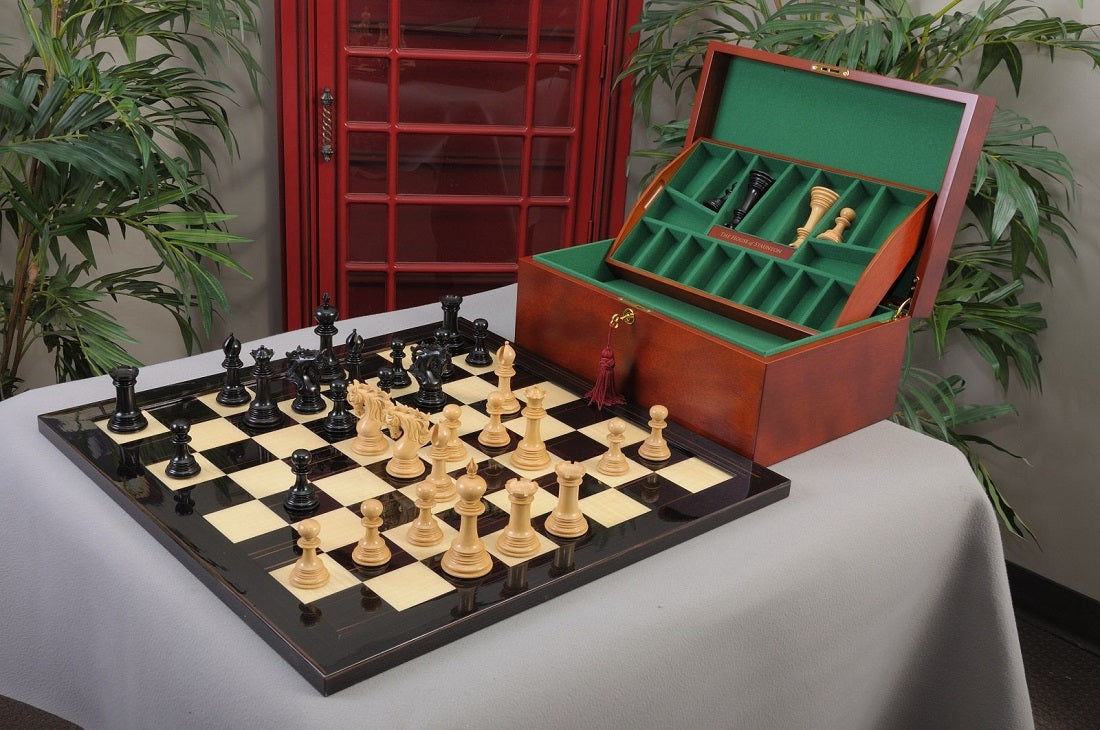 Staunton Benevento Chess Set, Box and Board Combination - Ebony