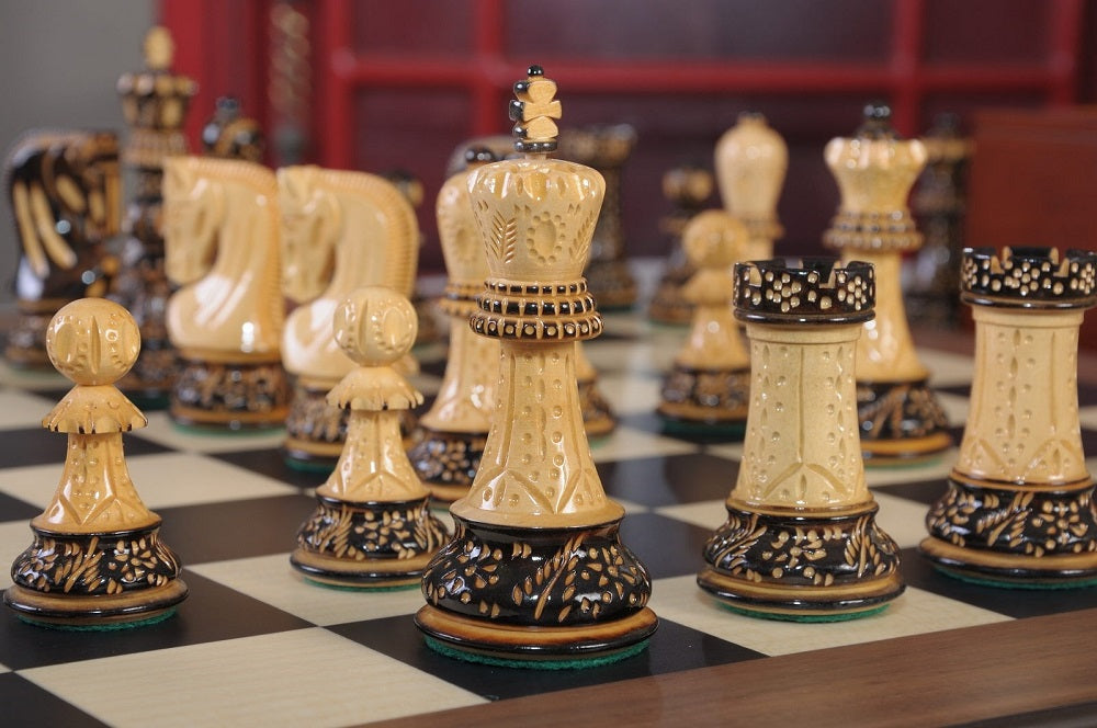 Staunton Burnt Zagreb '59 Chess Set, Box and Board Combination - Burnt Boxwood