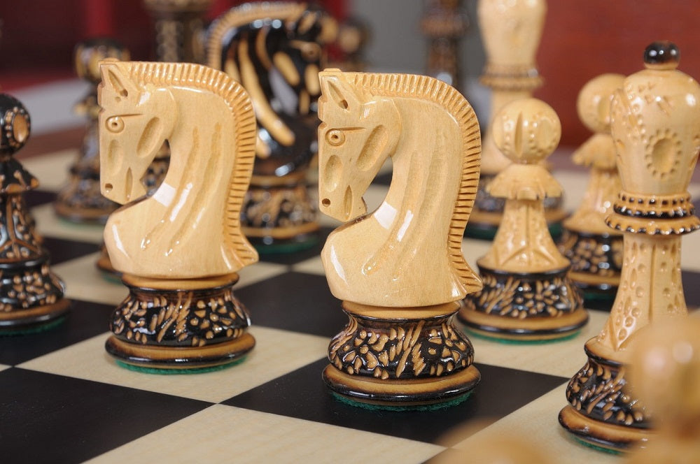Staunton Burnt Zagreb '59 Chess Set, Box and Board Combination - Burnt Boxwood