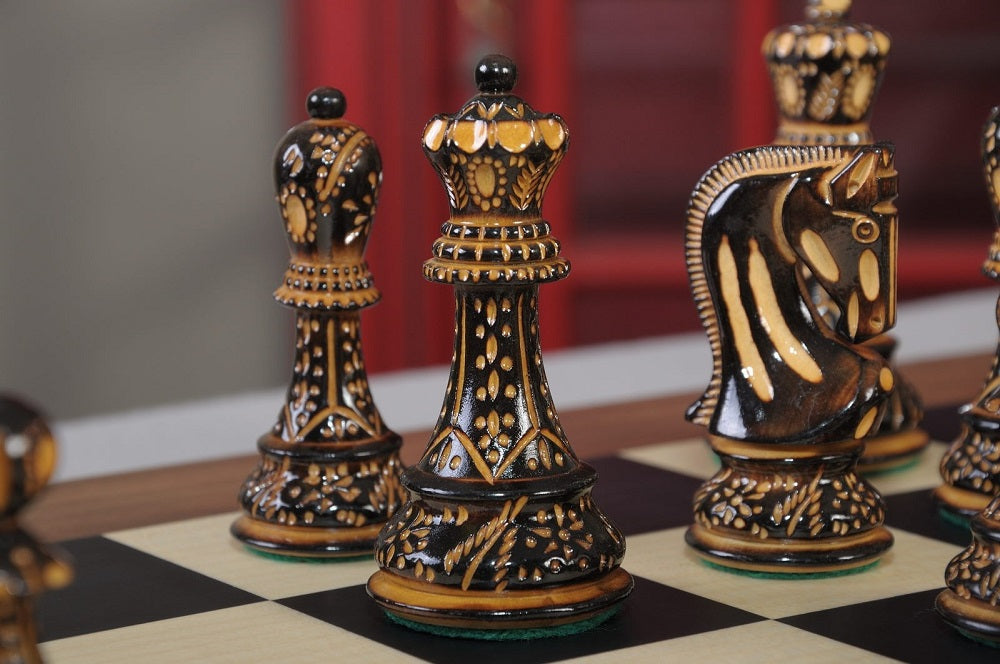Staunton Burnt Zagreb '59 Chess Set, Box and Board Combination - Burnt Boxwood