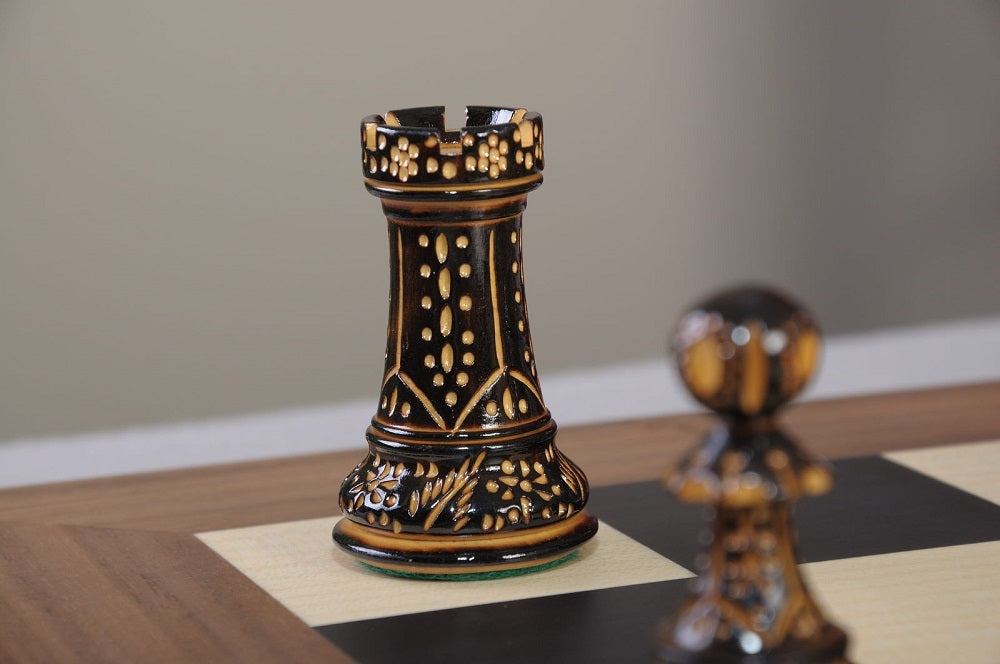 Staunton Burnt Zagreb '59 Chess Set, Box and Board Combination - Burnt Boxwood