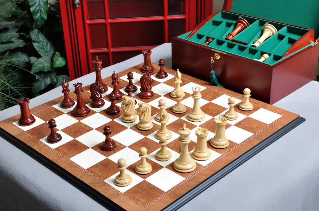 Staunton Imperial Collector Chess Set, Box and Board Combination - Blood Rosewood