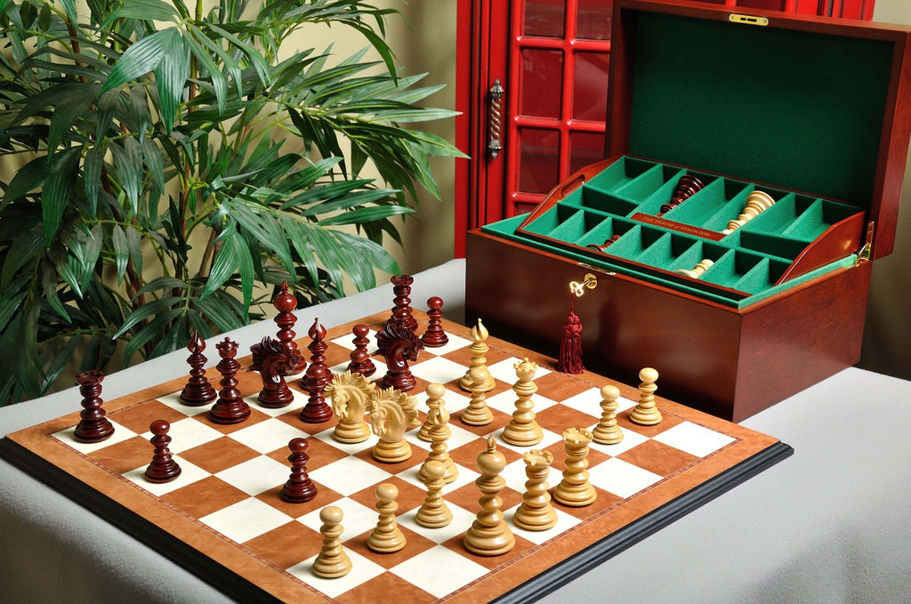 Staunton Savano Chess Set, Box and Board Combination - Blood Rosewood