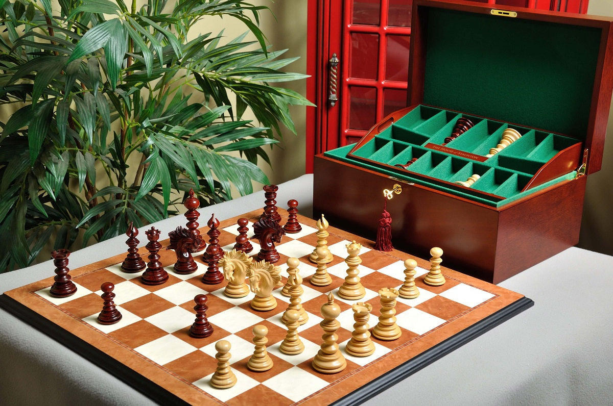 Staunton Savano Chess Set, Box and Board Combination - Blood Rosewood