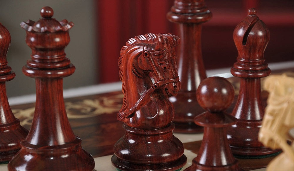 Staunton Sultan Chess Set, Box and Board Combination - Blood Rosewood