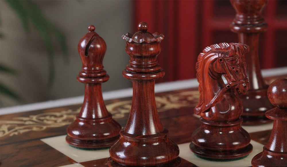 Staunton Sultan Chess Set, Box and Board Combination - Blood Rosewood