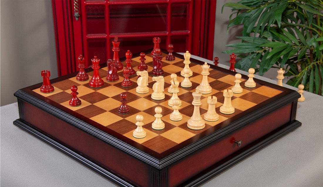 Staunton Reykjavik II Tournament Chess Set and Tiroir Combination - Blood Rosewood