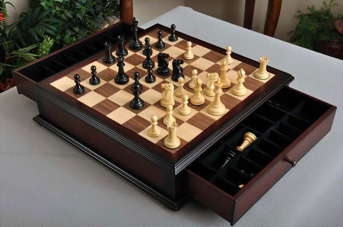 Staunton Reykjavik II Tournament Chess Set and Tiroir Combination - Ebony